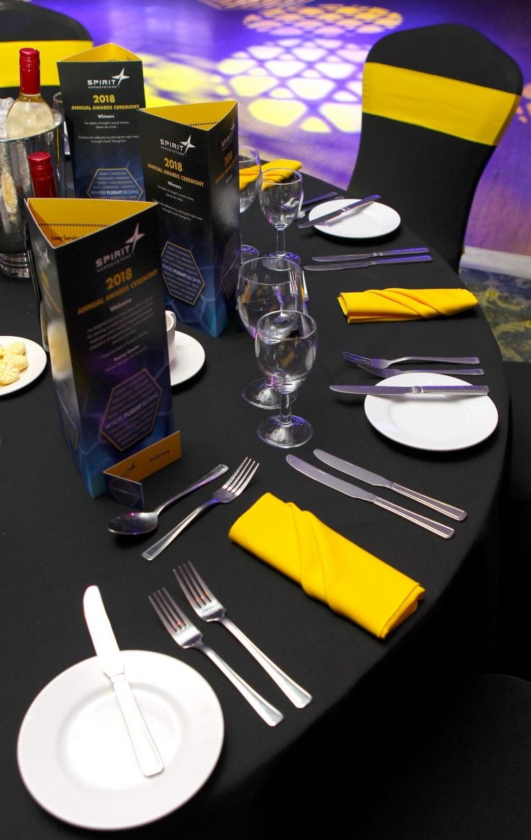 Programme, place names and table setting for the awards ceremony in Ayrshire