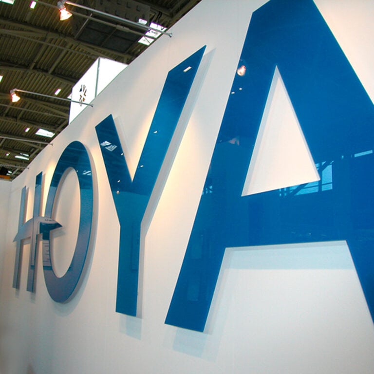 HOYA high gloss acrylic display letters set on stand off fixings